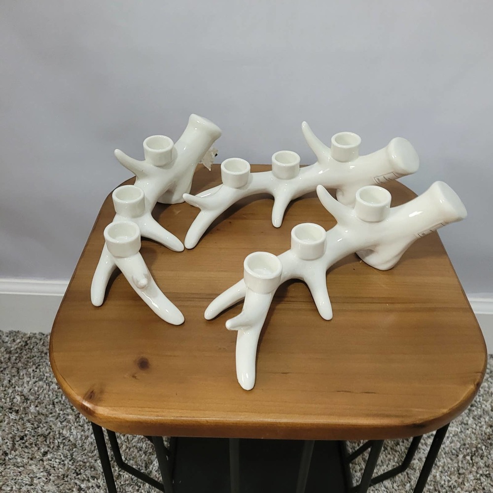 white Porcelain Antler candle holders 3 pieces